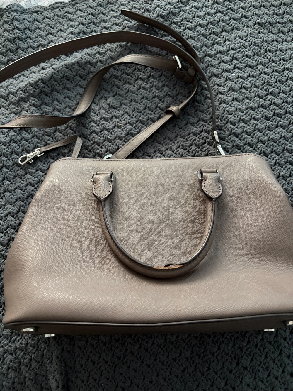 Michael Kors Taupe Brown Saffiano Dome Satchel - Picture 2 of 4